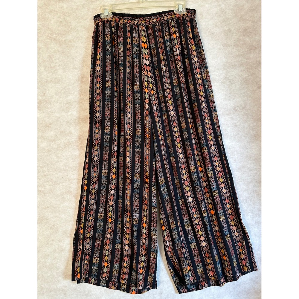 Kathryn Deene New York Womens 14 Wide Leg Palazzo Pants Boho Rayon Geometric USA